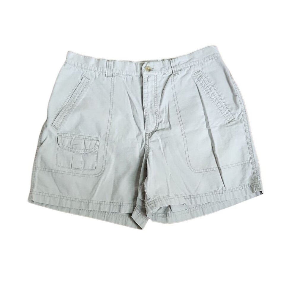 Columbia Shorts Womens Size 14 Solid Tan Khaki Vintage Cargo 100% Cotton Outdoor
